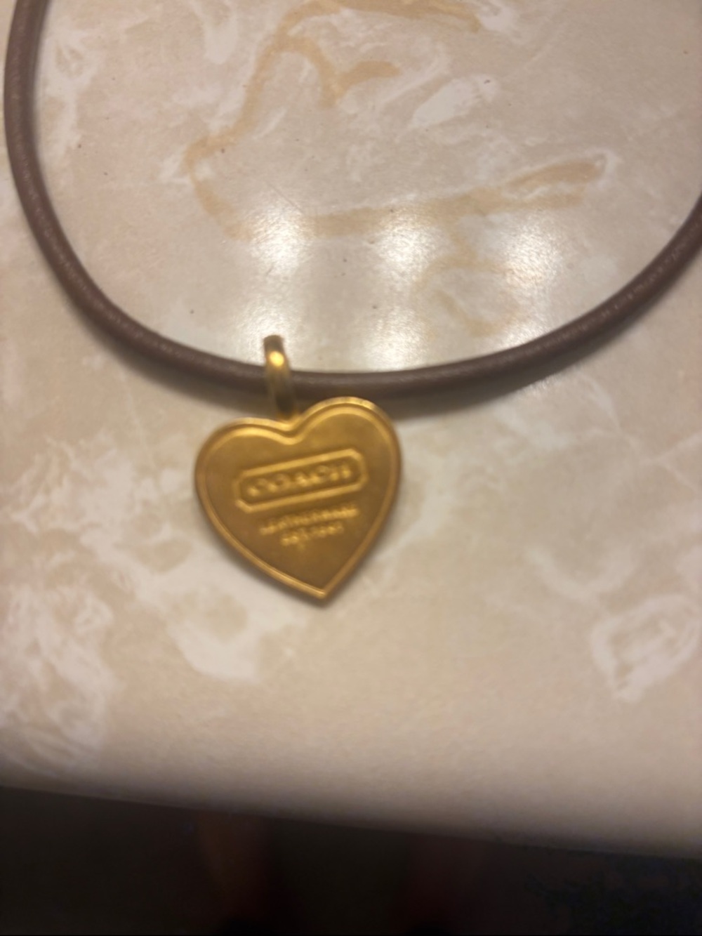 Coach Brown Leather Necklace with Gold Heart Pendant - Picture 2 of 5